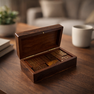 Juego de Dominó Hecho a Mano con Madera de Palisandro Indio y Caja de Almacenamiento |   Fichas de Madera para Juegos de Mesa |   Regalos al por Mayor de Estilo Antiguo de Primera Calidad - Product Image 2