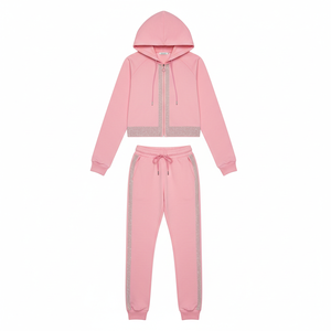 Vêtement de sport décontracté d'automne, style streetwear, personnalisé, surdimensionné, brodé de strass, en tissu éponge, à fermeture éclair, anti-plis, service OEM - Product Image 4