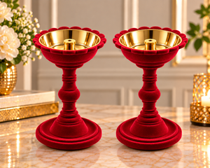 Luxury Universal Art Creation Red Velvet <b>Candle</b> Holder Set 2 Gold Plated Interior Handmade Eco-Friendly for Dining Table - Product Image 1