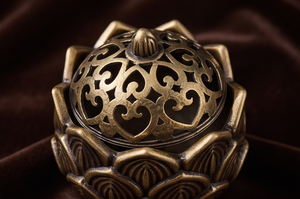 Handmade Metal Aluminum <b>Incense</b> <b>Cone</b> Holder Lotus Bowl Burner Scroll Cutout Lid Catcher - Product Image 5