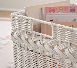 White Woven Rectangular <b>Storage</b> <b>Basket</b> for Home Organization and Decorative Display Multifunctional <b>Stacking</b> Design - Product Image 4