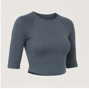 Womens Slate Blue Crew Neck Raglan Three Quarter Sleeve <b>Cropped</b> Slim <b>Fit</b> <b>T</b> <b>Shirt</b> WTS-0112 - Product Image 4