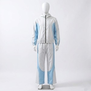 Conjunto Deportivo Personalizado con Logotipo para Hombre, Chaqueta con Capucha Blanca y Azul Premium, Ligero, con Cierre, Cortavientos, Moderno, para Entrenamiento Atlético - Product Image 4