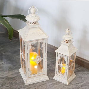 White Iron Waterproof <b>Lanterns</b> with Flameless <b>Candle</b> Light for Wedding Home Decoration - Product Image 4