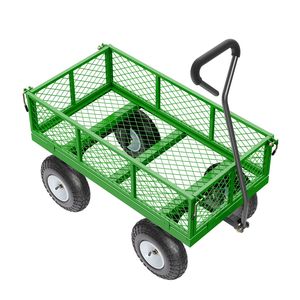 Carrello da Giardino in Acciaio Resistente con Capacità di 300 Kg e Pneumatici da 10 Pollici, Carrello Utilitario da Esterno Trainabile - Product Image 1