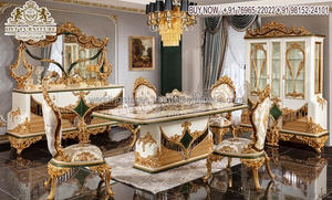 Conjunto de muebles de comedor de aspecto plateado clásico, conjunto de mesa de comedor de 4 plazas, estilo barroco y metálico - Product Image 4