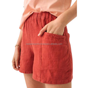 Shorts en lin pour femmes avec poche, pour un usage quotidien, les voyages et les journées décontractées, tissu naturel - Product Image 1