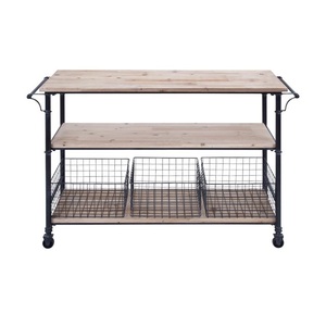 Carrito de barra de verduras y frutas, carrito de barra de madera de 3 niveles, carro de barra decorativo de hierro metálico para el hogar, Hotel, dormitorio, cama, carro de barra decorativo lateral - Product Image 1