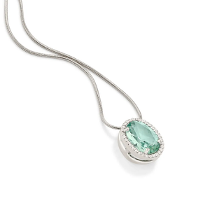 Women's Rhodium Plated Stainless Steel Oval Cubic Zirconia Pendant Necklace <b>Snake</b> Chain Classic Style Everyday Wear - Product Image 3