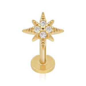 Piercing Labret de Oro Sólido de 14k con Diamante Cultivado en Laboratorio, Roscado Internamente, con Parte Trasera Plana, Joyería Fina, Piercing con Diamante de Laboratorio para Mujer - Product Image 1