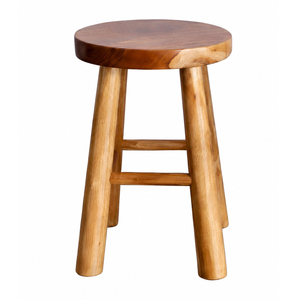 Repose-pieds rond artisanal Javana en teck massif, style rustique moderne, idéal pour cafés, restaurants, hôtels et salons - Product Image 1