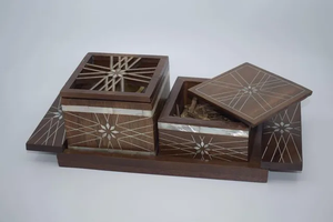 Ensemble de Bakhoor RoyalLumi en nacre avec incrustation de mosaïque de coquillages de luxe, brûleur d'encens pour une décoration élégante de la maison, des hôtels et de l'hôtellerie - Product Image 3