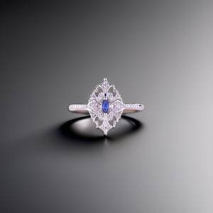 Bague en argent sterling 925 plaqué or 14 carats avec saphir bleu certifié IGI, ornée de pierres marquises, bijoux faits à la main pour femme, idéale pour les soirées - Product Image 6