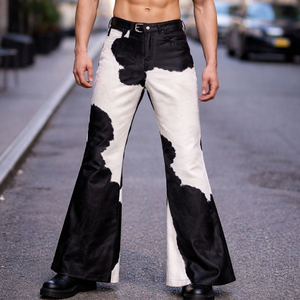 Pantalones de Hombre 2026 de Cuero Genuino con Pelo de Vaca, Cintura Elástica, Corte Medio, Estilo Hip Hop, Atrevido y a la Moda - Product Image 1