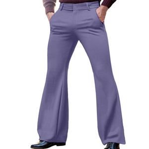 Men's Casual Solid-Color Stretch Slim-Fit Side-Slash <b>Pocket</b> Canvas Lightweight Button Fly Fashion Bell-Bottom Pants - Product Image 2