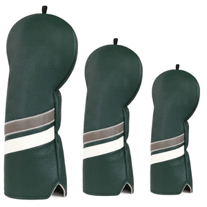 SOSH4 Customized Colors PU Leather Striped <b>Waterproof</b> Golf Headcovers with Elastic-Band Closure <b>Set</b> 3 Protective Covers Drivers - Product Image 4