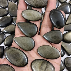 Lot de cabochons en obsidienne dorée naturelle, lot de pierres précieuses en obsidienne à reflets dorés, lot de pierres précieuses en obsidienne en gros pour la fabrication de bijoux - Product Image 3