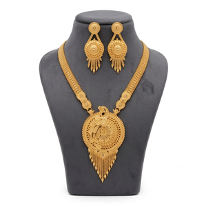 Divyoro - Juego de Collar y Pendientes Clásicos de Oro con Diseño de Pavo Real de Orissa, Joyería Étnica para Mujer, Diseño de Borlas, para Bodas y Fiestas - Product Image 1