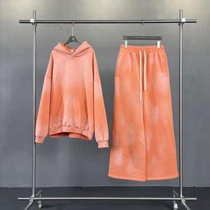 ชุดวอร์มทรงขาบานคุณภาพสูง สีซีดแบบซันเฟด ตัดเย็บตามสั่ง เสื้อฮู้ดดี้ทรงครอปไหล่ตก ชุดวอร์มทรงขาบานแบบย้อมสีเอซิด - Product Image 4