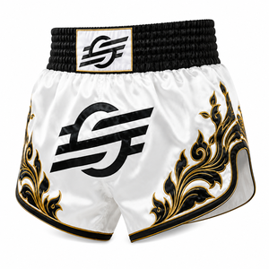 White Unisex Boxing Shorts <b>Black</b> Gold Embroidery Design Regular Fit Adults Lightweight Quick Dry Windproof <b>Combat</b> Sports Apparel - Product Image 3
