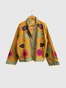Veste en velours brodée florale à manches longues, taille plus, col mandarin, vêtements d'automne pour femmes - Product Image 4