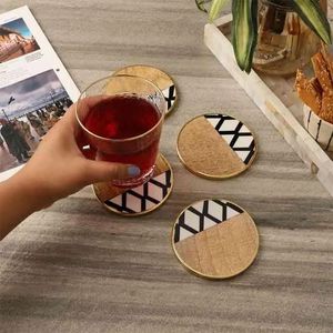 Curio Craft Wooden <b>Coasters</b> Set Geometric Pattern Modern Design Non Slip Eco-Friendly Resin Wood <b>Drink</b> Mats for Table Decor - Product Image 5