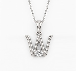 Colgante de Lujo con Letra W, Chapado en Oro de 18K y 14K, con Diamantes Redondos Brillantes, Diamantes Cultivados en Laboratorio y Naturales, Joyería Moderna para Regalo - Product Image 3