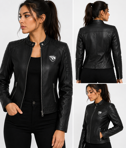 Top Selling Best Winter Woman Genuine Leather Jacket Canvas Stand Collar Customized Design Street wear Quick Dry Front <b>Zipper</b> - Product Image 3