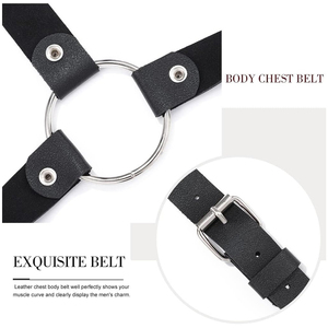 <b>Men's</b> Black Faux Leather Chest <b>Harness</b> Adjustable Shoulder Straps With Silver O-Rings Gothic Punk Body Belt For <b>Men</b> Accessories - Product Image 4