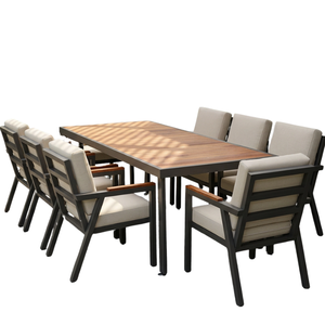 Wood/Aluminum Dinning Set 4/6/8 Seater Outdoor Furniture Weather Resistant Solid Wood Frame Beige/ Grey OEM <b>Cushions</b> - Product Image 5