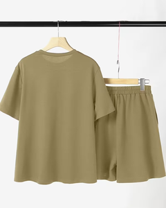Women 2 Piece Shorts Set Solid Jersey Daily Wear T-Shirt and Utility Shorts Casual Summer Outfit OEM Custom Logo - Product Image 6