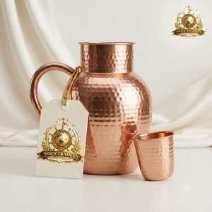 Carafe à eau en cuivre pur martelé avec couvercle, bienfaits ayurvédiques pour la santé, vaisselle traditionnelle, pichet artisanal pour la maison et la cuisine - Product Image 4