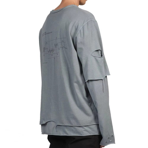 เสื้อยืดแขนยาวสองชั้นทรงบ็อกซี่ผ้าฝ้าย 100% พิมพ์ลายโลโก้แบบ DTG สไตล์วินเทจฟอกสี สำหรับผู้ชาย พร้อมโลโก้แบบกำหนดเอง - Product Image 2