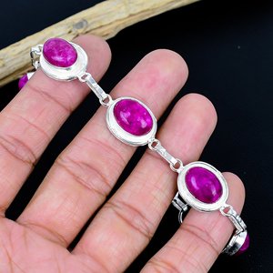 <b>Ruby</b> <b>Bracelet</b> Bezel Set Oval Stones Chain Link Classic Style Women's Jewelry Everyday Wear - Product Image 3