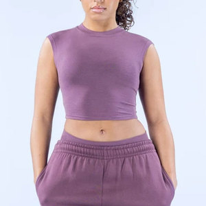 Camiseta Deportiva Corta de Color Sólido para Mujer, Personalizable, sin Mangas, para Gimnasio, Deportes, Spandex, Corte Cuadrado - Product Image 5