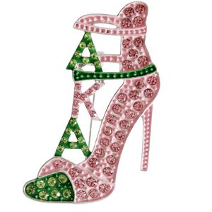 Broche de talon rose et verte pour femme, design chaussure en cristal, élégante broche décorative, accessoire cadeau pour fête, événement, usage quotidien - Product Image 1