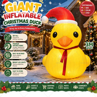 Anatra Gonfiabile Gigante 3M per Natale, Gialla con Cappello da Babbo Natale, Luci LED Integrate e Ventilatore, Decorazioni da Esterno in Tessuto Oxford