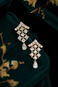 Luxury Pear Cut Diamond Drop <b>Earrings</b> for Women Yellow <b>Gold</b> With Round Cut <b>Dangle</b> <b>Earrings</b> Geometric Bridal Wedding Statement - Product Image 3