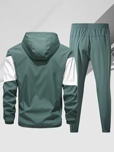 Men's <b>White</b> Black Solid Casual Winter Breathable Knitted Polyester/Cotton Hoodie <b>Jogger</b> Set - Product Image 2