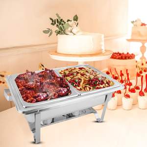 Plat de service isotherme en acier inoxydable 4,5 L à double plateau, chauffe-plats durable en métal pour buffets, idéal pour les réceptions et la maintien au chaud des aliments, équipement de traiteur - Product Image 1
