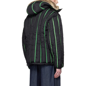 Winter Men's Long Waterproof Warm <b>Quilted</b> Puffer Bomber Hip Hop <b>Jacket</b> Full Trim Hood Contrast Patch - Product Image 2
