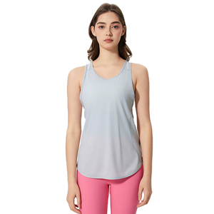 Débardeur sans couture pour femme, col en V, couleur unie, dos en maille respirante, sans manches, pour yoga et fitness, bleu clair et blanc - Product Image 3