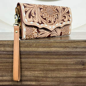 Nouvelle Pochette à Main en Cuir de Vachette Fait Main de Qualité Supérieure, Motif Tournesol Élégant avec Multiples Emplacements pour Cartes pour Femmes - Product Image 4