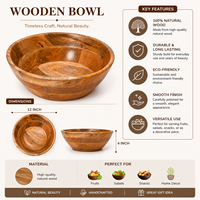 Grand saladier en bois artisanal |   Bol à salade en bois naturel |   Bol rustique pour fruits et décorations, idéal pour la salle à manger à la maison