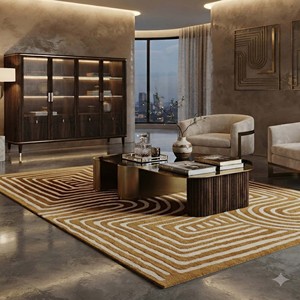 Tapis d'appoint abstrait moderne, géométrique, tufté à la main, en laine/coton, antidérapant, jaune crème, motif contemporain pour salon - Product Image 5