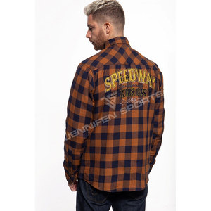 Camisa de Motociclismo JENNIFEN SPORTS JS-16, Franela, Color Naranja y Azul Marino, Diseño a Cuadros Buffalo, Forro de Aramida, Protección Completa con Armadura CE - Product Image 5