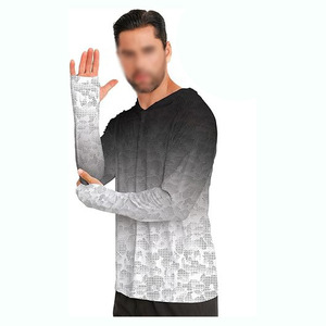 Camiseta de Manga Larga con Capucha para Hombre, Color Azul Claro, Tejido Transpirable de Poliéster, Corte Regular, Color Sólido, Estilo Pullover, para Verano - Product Image 5
