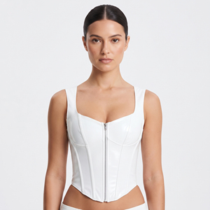 Corsé de cuero PU de alta compresión para mujer con encaje trasero y cremallera frontal, moldeador de cuerpo con color y talla personalizables - Product Image 1