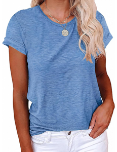 Camiseta de Mujer en Spandex/Algodón, Moderna, Casual, Corte Regular, Manga Corta, Cuello Redondo, Estilo Urbano, Básica, Suave y Transpirable - Product Image 1