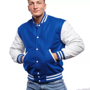 Classic Royal Blue and <b>White</b> Varsity <b>Jacket</b> Custom Wool Body with Genuine Leather Sleeves <b>Men</b>’s Letterman Bomber <b>Jacket</b> - Product Image 3